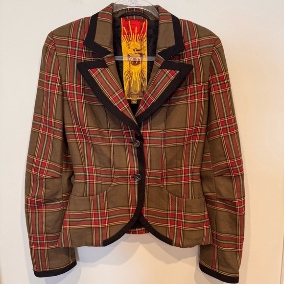 Vtg L.A.M.B. by Gwen Stefani Y2K Tartan Plaid Wool Blazer Size 4 - Picture 2 of 10